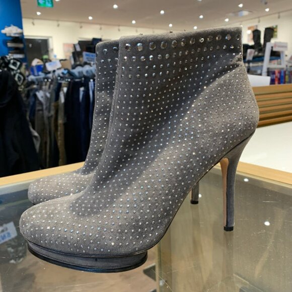 BCBG MaxAzria Grigio Studded Kid Suede Leather High Heel Bootie Grey - Size 9 - Picture 2 of 7